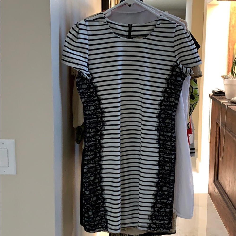 Black white striped dress with lace siding